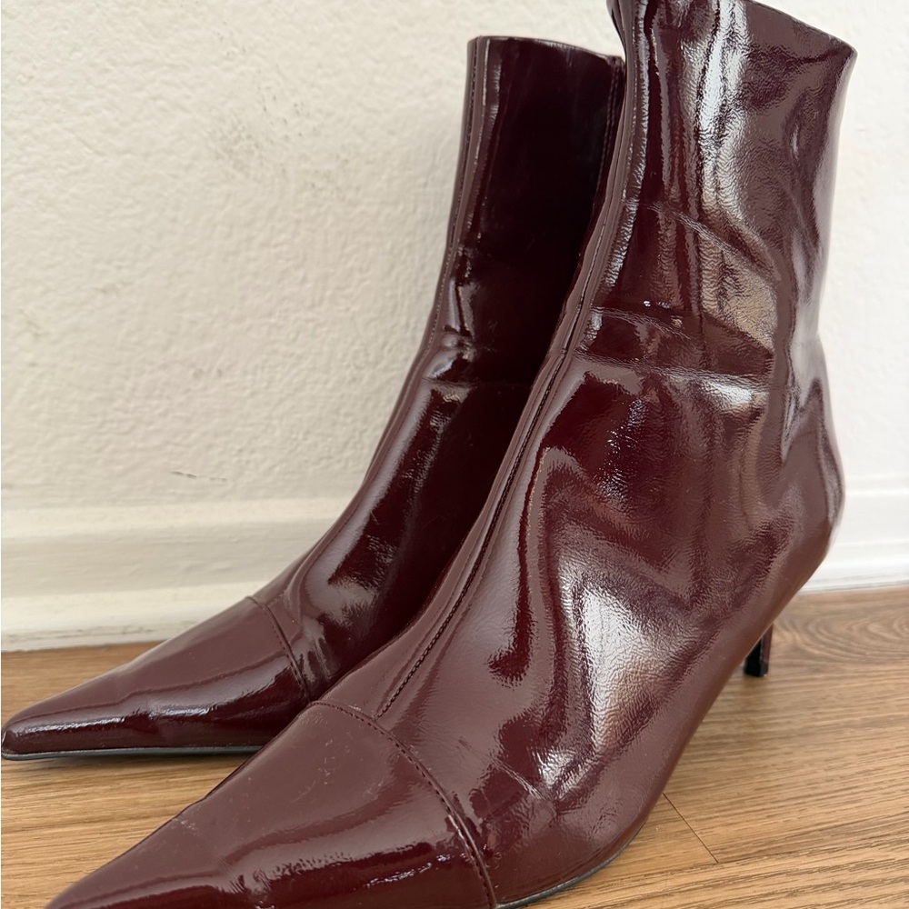 ASOS Curve Glossy Maroon Heeled Boots